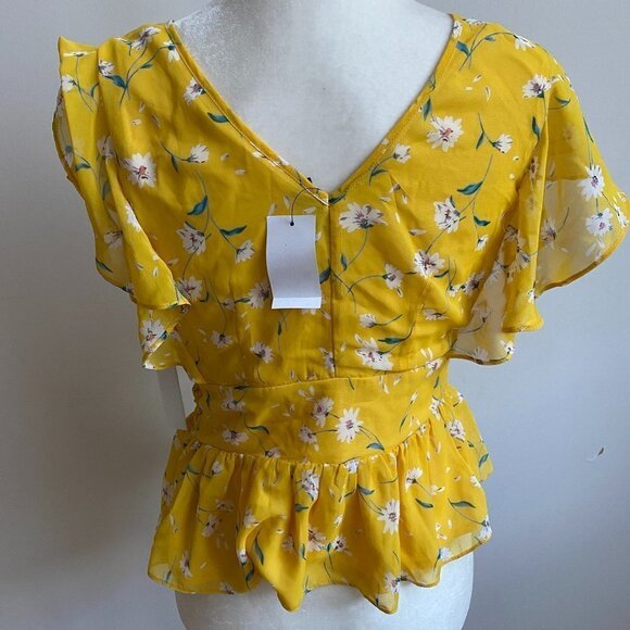 DESIGN Lab BNWT Vneck Yellow Floral Top Small - Picture 4 of 7